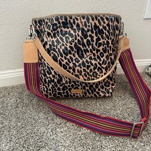 Consuela Hobo Brown and Tan Crossbody Bag with Leopard Print